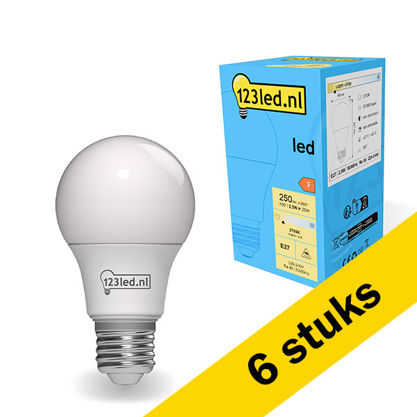 123led Aanbieding: 6x 123led LED lamp E27 | Peer A60 | Mat | 2700K | 2.5W (25W)  LDR01759 - 1