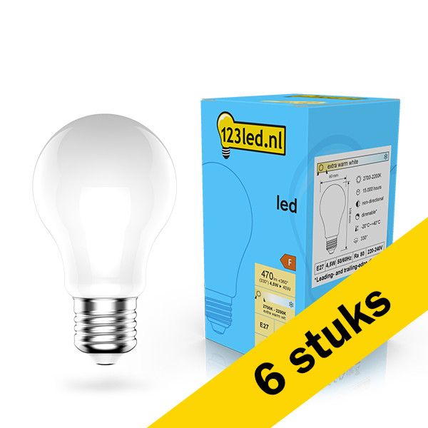 123led Aanbieding: 6x 123led LED lamp E27 | Peer A60 | Mat | Filament | 2200-2700K | Dimbaar | 470 lumen  LDR02089 - 1
