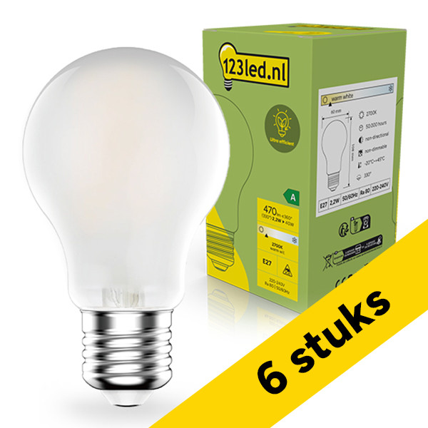 Aanbieding: 6x 123led LED lamp E27 | Peer A60 | Ultra Efficient | Mat | 2700K | 2.2W (40W) LDR02403 - 1