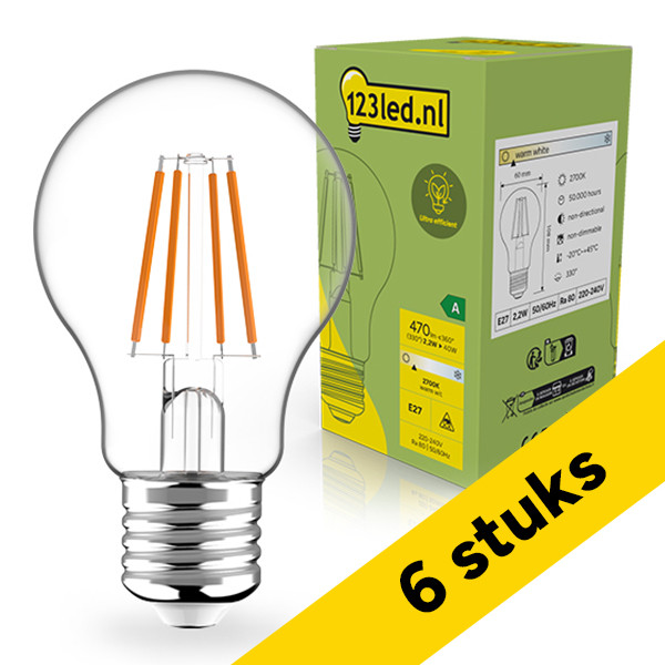 Aanbieding: 6x 123led LED lamp E27 | UltraEfficient | Peer A60 | Filament | 2700K | 2.2W (40W) LDR02399 - 1