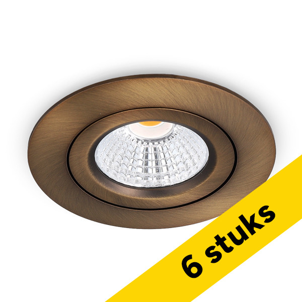 Aanbieding: 6x Led inbouwspot | Rond | 2700K | Geborsteld koper | Ø 68mm | IP44 | Dimbaar | 6W LDR02271 - 1