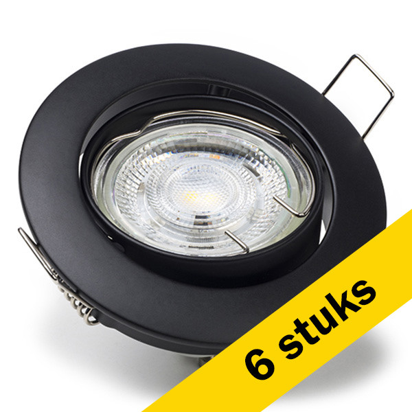 Aanbieding: 6x Led inbouwspot GU10 rond | Zwart | 2700K | Dimbaar | IP20 | 4W (50W) LDR08405 - 1