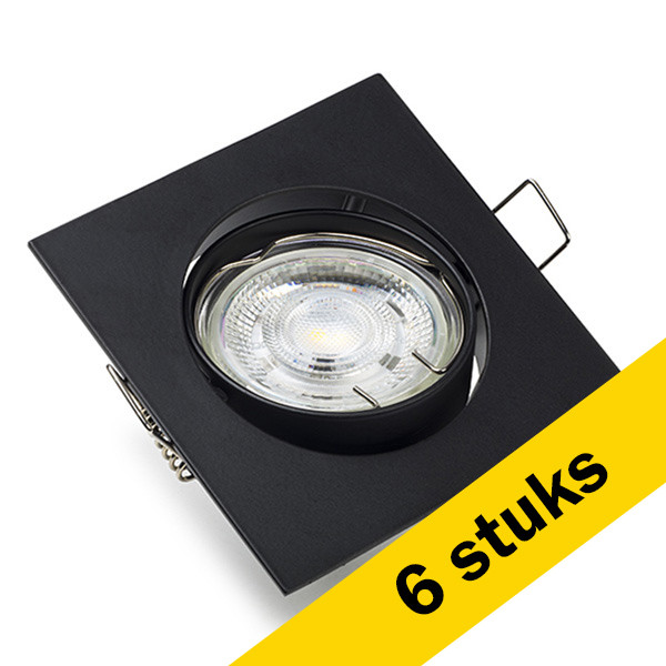Aanbieding: 6x Led inbouwspot GU10 vierkant | Zwart | 2700K | Dimbaar | IP20 | 4W (50W) LDR08417 - 1