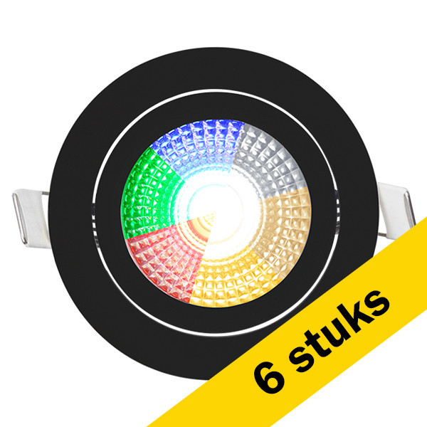 Aanbieding: 6x Zigbee inbouwspot | Rond | RGB + 2700-6500K | Zwart | Ø 75 mm | IP65 | Dimbaar | 5W LDR02452 - 1