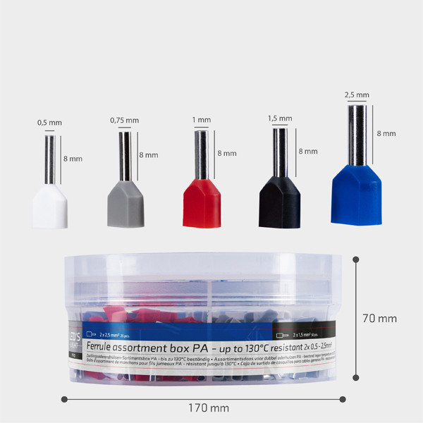 123led Adereindhulzen | 5 maten van 0.5mm² tot 2.5mm²  | Dubbele draad hulzen | 225 stuks  LDR06787 - 4