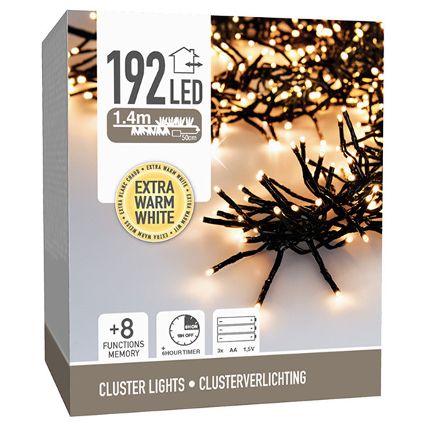 123led Clusterverlichting op batterijen 1.4 meter | Extra Warm Wit | 192 lampjes met timer  LKO00676 - 1