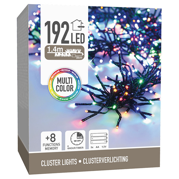 123led Clusterverlichting op batterijen 1.4 meter | Multicolor | 192 lampjes met timer  LKO00675 - 1