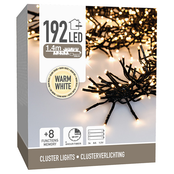 123led Clusterverlichting op batterijen 1.4 meter | Warm Wit | 192 lampjes met timer  LKO00674 - 1