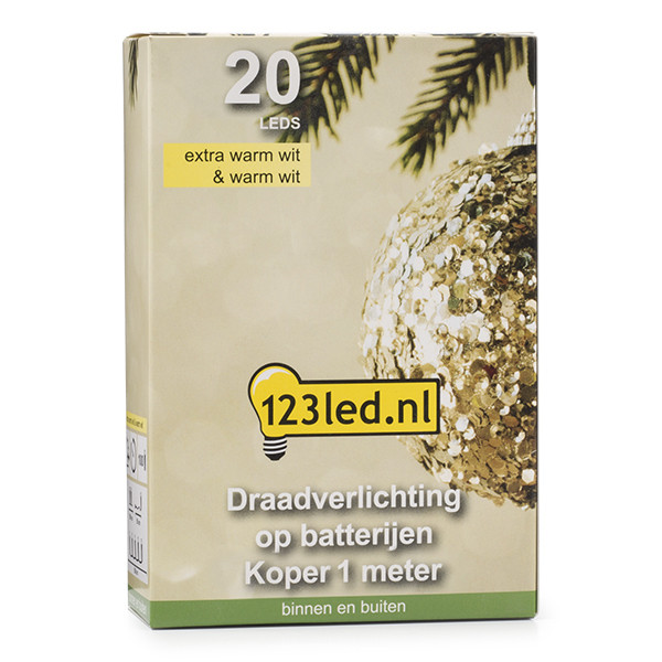 123led Draadverlichting op batterijen | 1 meter | Extra warm wit & warm wit | 20 lampjes | Koper  LDR07276 - 7