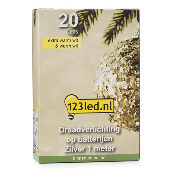 123led Draadverlichting op batterijen | 1 meter | Extra warm wit & warm wit | 20 lampjes | Zilver  LDR07279 - 7