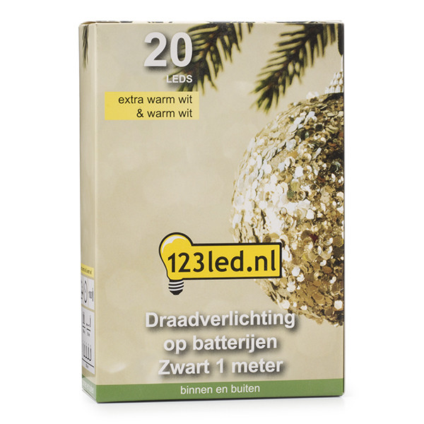 123led Draadverlichting op batterijen | 1 meter | Extra warm wit & warm wit | 20 lampjes | Zwart  LDR07282 - 7