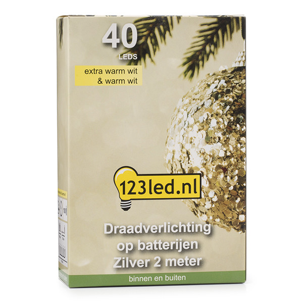 123led Draadverlichting op batterijen | 2 meter | Extra warm wit & warm wit | 40 lampjes | Zilver  LDR07280 - 7