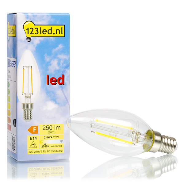 Ambassadeur inhoudsopgave Makkelijk te gebeuren 123led E14 filament led-lamp kaars dimbaar 2.8W (25W) 123led 123led.nl