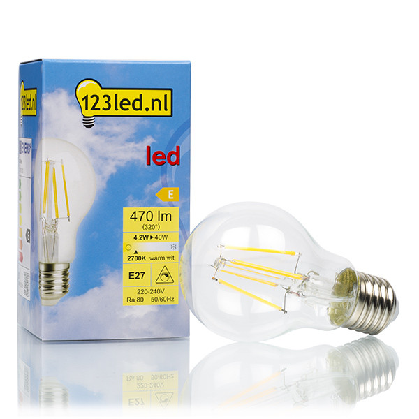 123led E27 filament led-lamp dimbaar 4.2W (40W) 123led 123led.nl