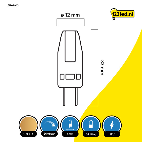 123led G4 LED capsule | COB | 2700K | Dimbaar | 1.5W (17W)  LDR01942 - 2