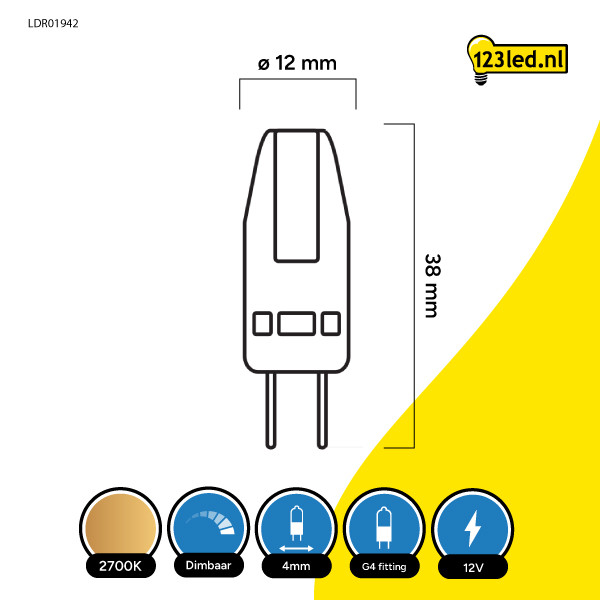 123led G4 LED capsule | COB | 2700K | Dimbaar | 1.5W (17W) LDR01942 - 2