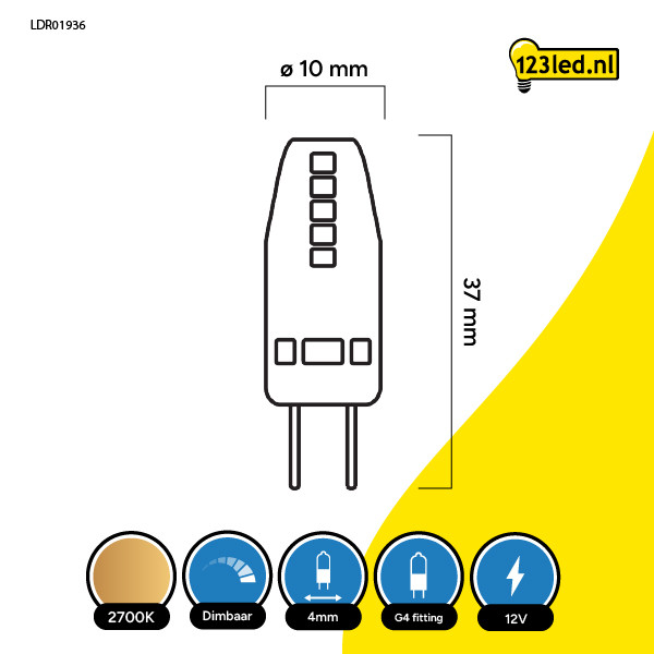 123led G4 LED capsule | SMD | 2700K | Dimbaar | 1.8W (19W)  LDR01936 - 2