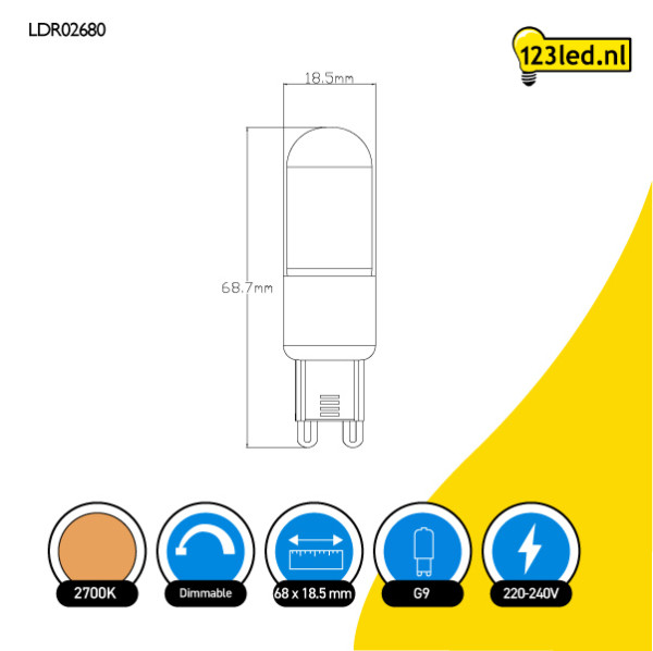 123led G9 LED capsule | Filament | 2700K | 270 lumen | Dimbaar | 3.3W (25W) LDR02680 - 2