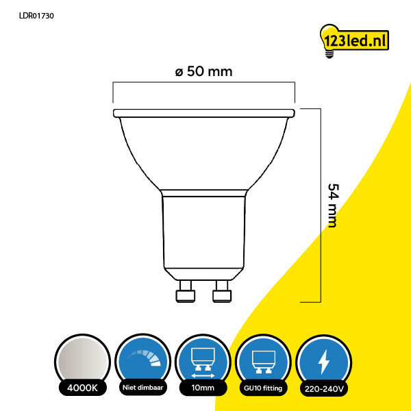 123led GU10 LED spot | 4000K | Dimbaar | 3.6W (50W)  LDR01730 - 2