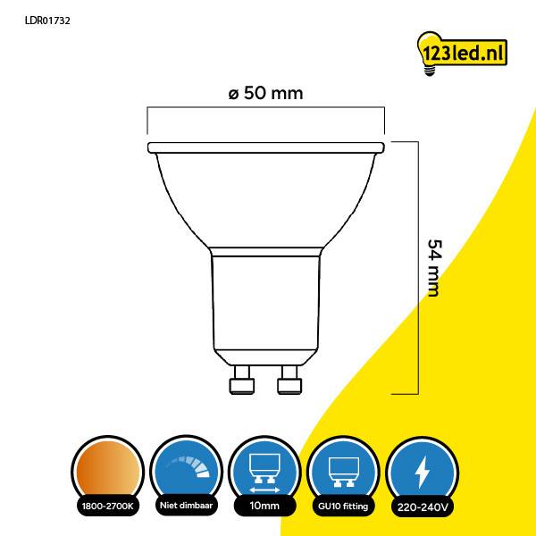 123led GU10 LED spot | Sfeerdim | 1800-2700K | Dimbaar | 3.6W (50W)  LDR01732 - 2