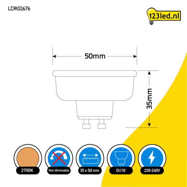 123led GU10 led spot | Flat | 2700K | 4.8W (50W) LDR02676 - 3