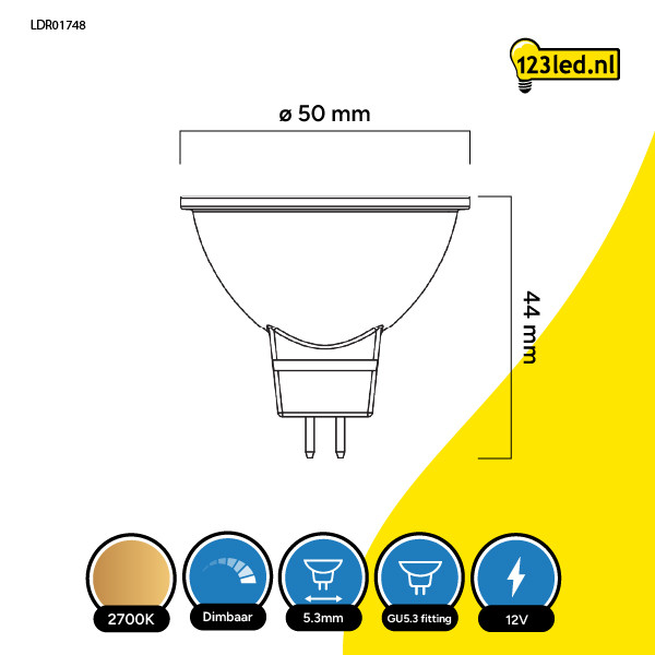 123led GU5.3 LED spot | 2700K | Dimbaar | 3.4W (35W)  LDR01748 - 2