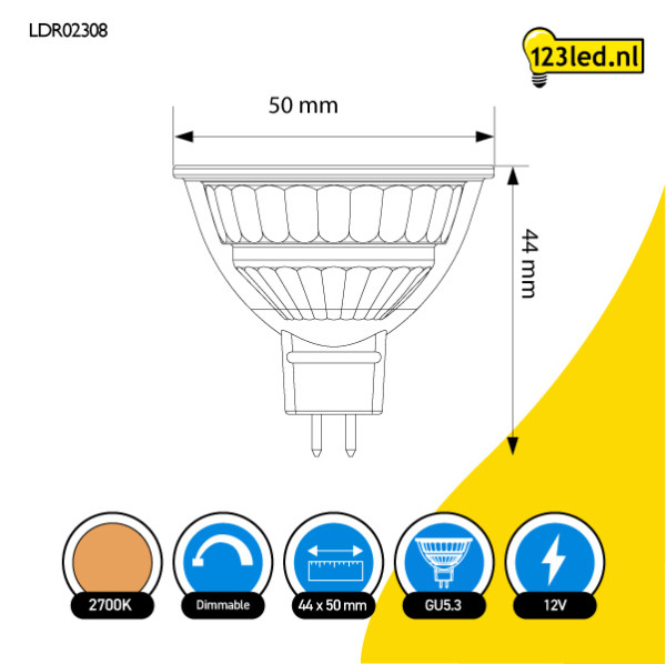 123led GU5.3 LED spot | 2700K | Dimbaar | 7.5W (50W) LDR02308 - 2