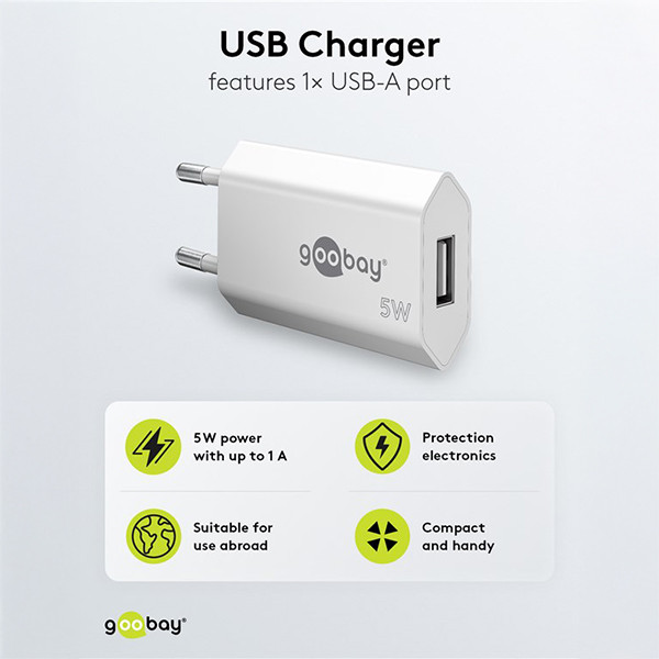 Goobay USB-A oplader | 1 poort | 5W | Wit LDR03636 - 2