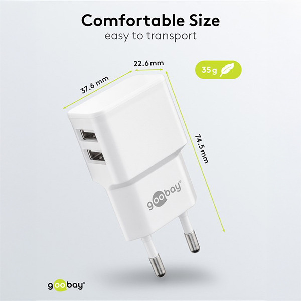 Goobay USB-A oplader | 2 poorten | 12W | Wit LDR03638 - 3
