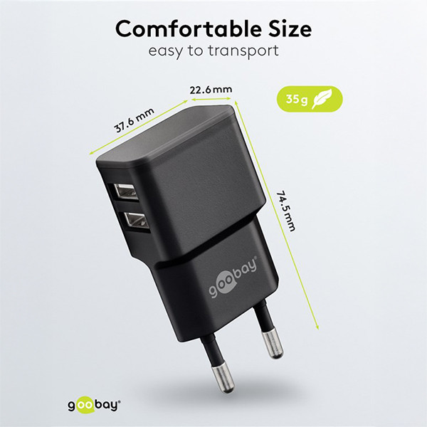 Goobay USB-A oplader | 2 poorten | 12W | Zwart LDR03639 - 3