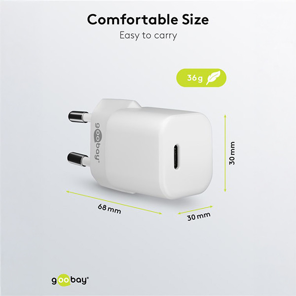 Goobay USB-C snellader Nano | 1 poort | 30W | GaN | Power Delivery | Wit LDR03646 - 3