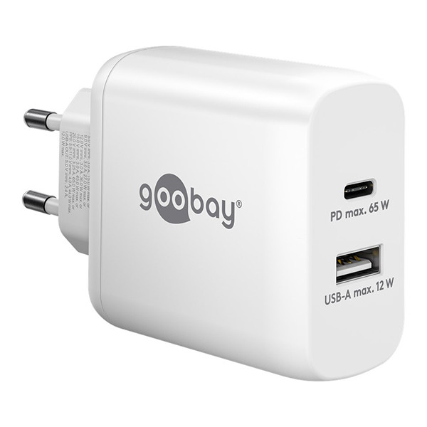 123led Goobay USB multipoort oplader | 2 poorten | USB-A & USB-C | 65W | GaN | Power Delivery | Wit  LDR03633 - 1