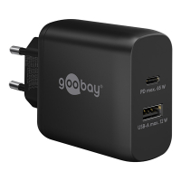 Goobay USB multipoort oplader | 2 poorten | USB-A & USB-C | 65W | GaN | Power Delivery | Zwart