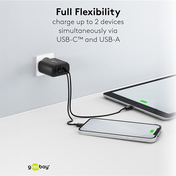 123led Goobay USB multipoort oplader | 2 poorten | USB-A & USB-C | 65W | GaN | Power Delivery | Zwart  LDR03632 - 5