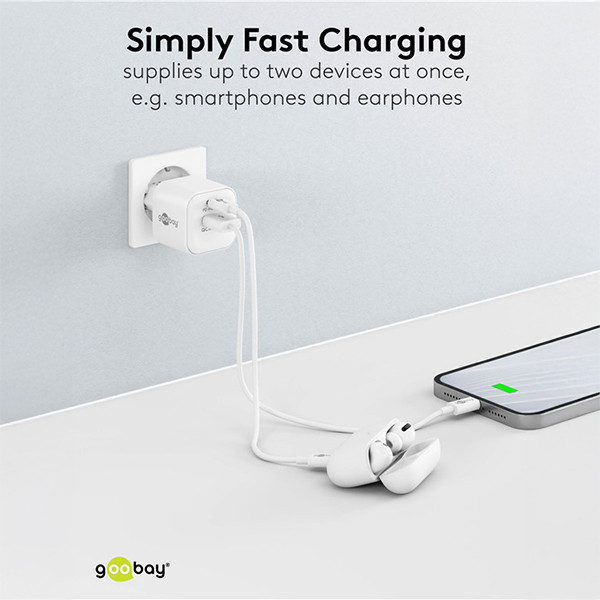 Goobay USB multipoort snellader | 2 poorten | USB-A & USB-C | 20W | GaN | Power Delivery | Wit LDR03648 - 5