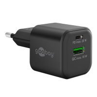 Goobay USB multipoort snellader | 2 poorten | USB-A & USB-C | 20W | GaN | Power Delivery | Zwart LDR03649