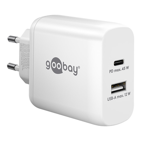 Goobay USB multipoort snellader | 2 poorten | USB-A & USB-C | 45W | GaN | Power Delivery | Wit LDR03642 - 1