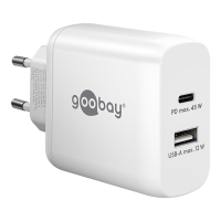 Goobay USB multipoort snellader | 2 poorten | USB-A & USB-C | 45W | GaN | Power Delivery | Wit LDR03642