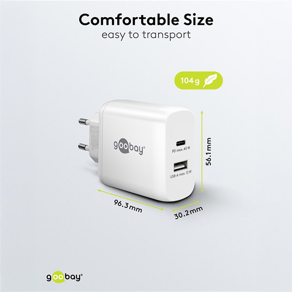 Goobay USB multipoort snellader | 2 poorten | USB-A & USB-C | 45W | GaN | Power Delivery | Wit LDR03642 - 3