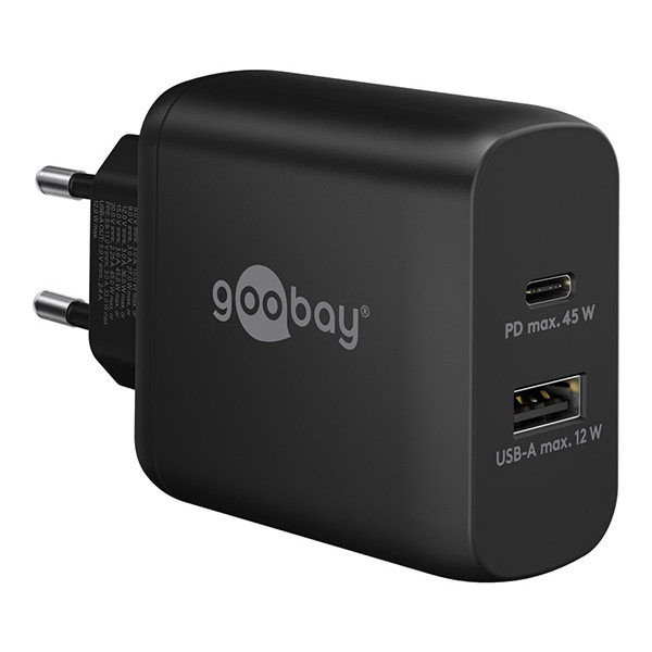 Goobay USB multipoort snellader | 2 poorten | USB-A & USB-C | 45W | GaN | Power Delivery | Zwart LDR03643 - 1