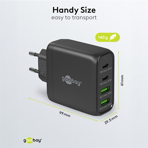 Goobay USB multipoort snellader | 4 poorten | USB-A & USB-C | 68W | GaN | Power Delivery | Zwart LDR03641 - 4