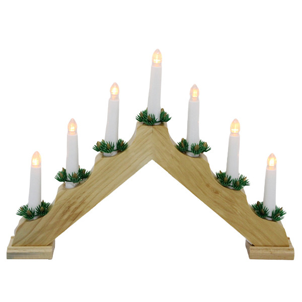 Kaarsenbrug op batterijen | 41 x 27 cm | 7 lampjes | Warm wit | Hout | Bruin LKO00913 - 1