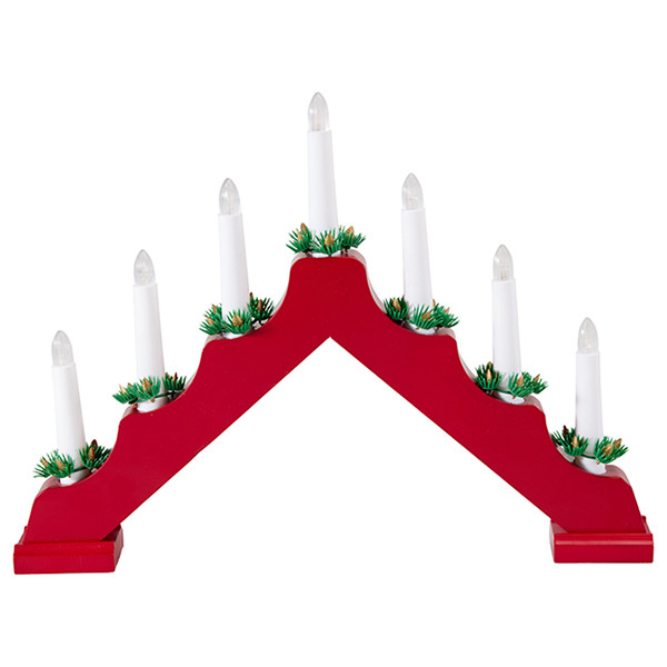 Kaarsenbrug op batterijen | 41 x 27 cm | 7 lampjes | Warm wit | Hout | Rood LKO00911 - 1