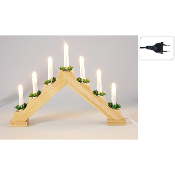 Kaarsenbrug op stekker | 41 x 27 cm | 7 lampjes | Warm wit | Hout | Bruin LKO00909 - 2