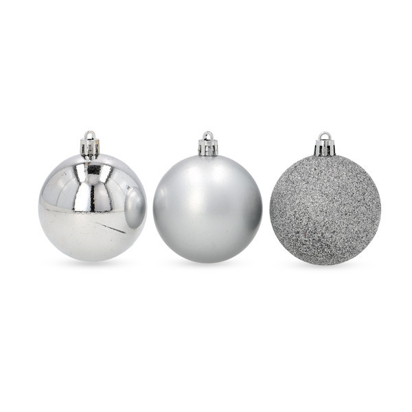 Kerstballenset inclusief opbergbox | Mat, glans & glitter | Zilver  | 70 stuks LKO00878 - 2