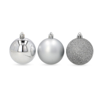 Kerstballenset inclusief opbergbox | Mat, glans & glitter | Zilver  | 70 stuks LKO00878
