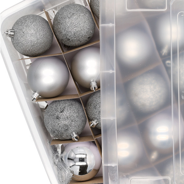 Kerstballenset inclusief opbergbox | Mat, glans & glitter | Zilver  | 70 stuks LKO00878 - 3