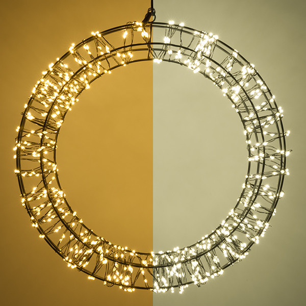 123led Kerstkrans met ophangoog | Ø 36 cm | Extra warm wit & warm wit | 800 lampjes | Zwart  LDR07270 - 1