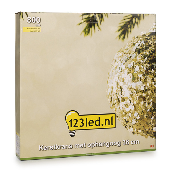 123led Kerstkrans met ophangoog | Ø 36 cm | Extra warm wit & warm wit | 800 lampjes | Zwart  LDR07270 - 7