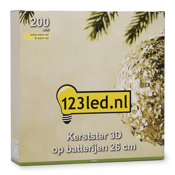 123led Kerstster 3D op batterijen | 26 cm | Extra warm wit & warm wit | 200 lampjes | Zwart  LDR07285 - 6